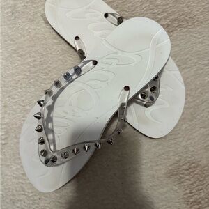 Louboutin Studded White Flip Flops!